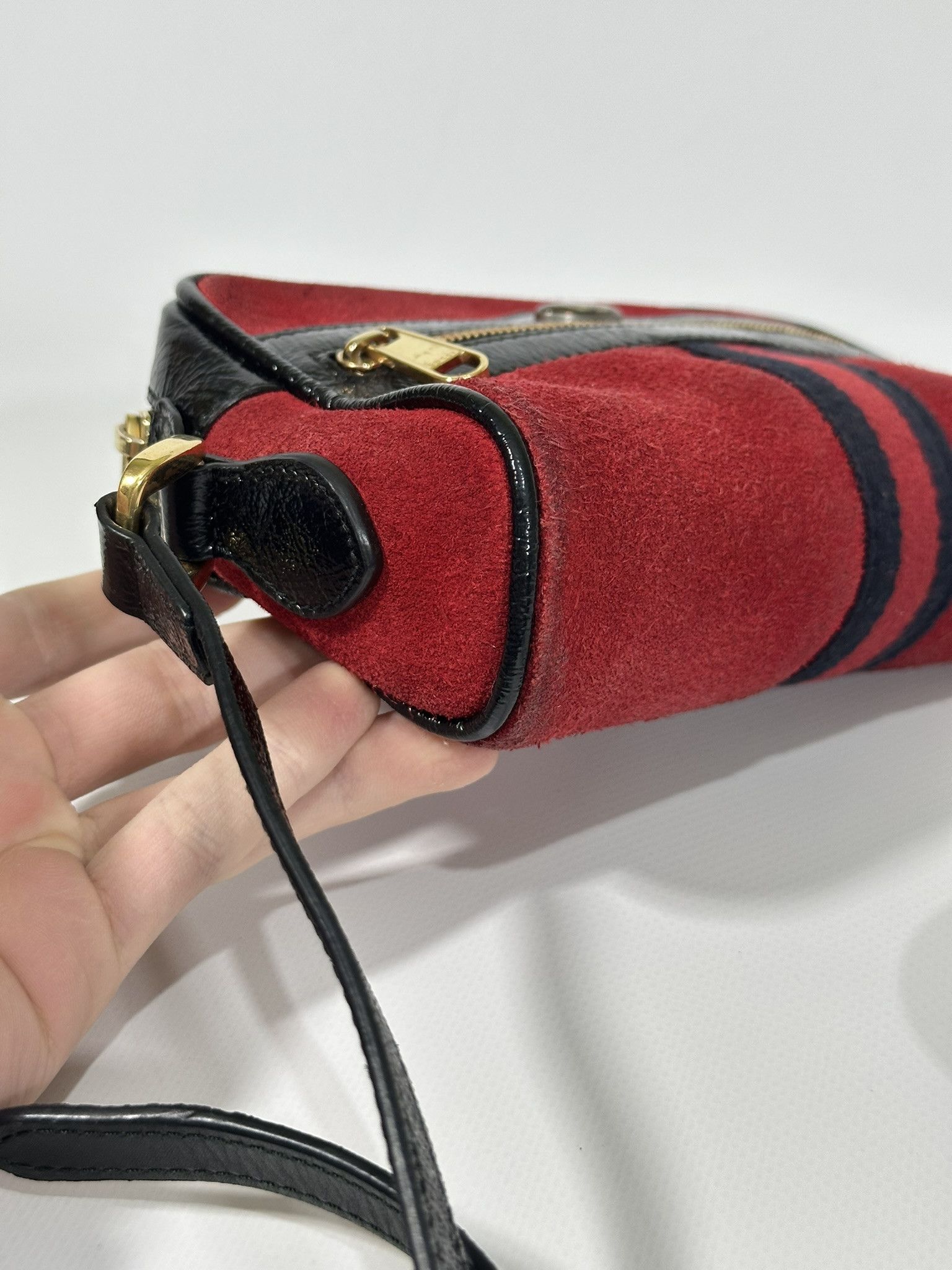 Gucci Gucci Crossbody Bag Ophidia Marmont GG Red Suede Web Size ONE SIZE - 9 Thumbnail