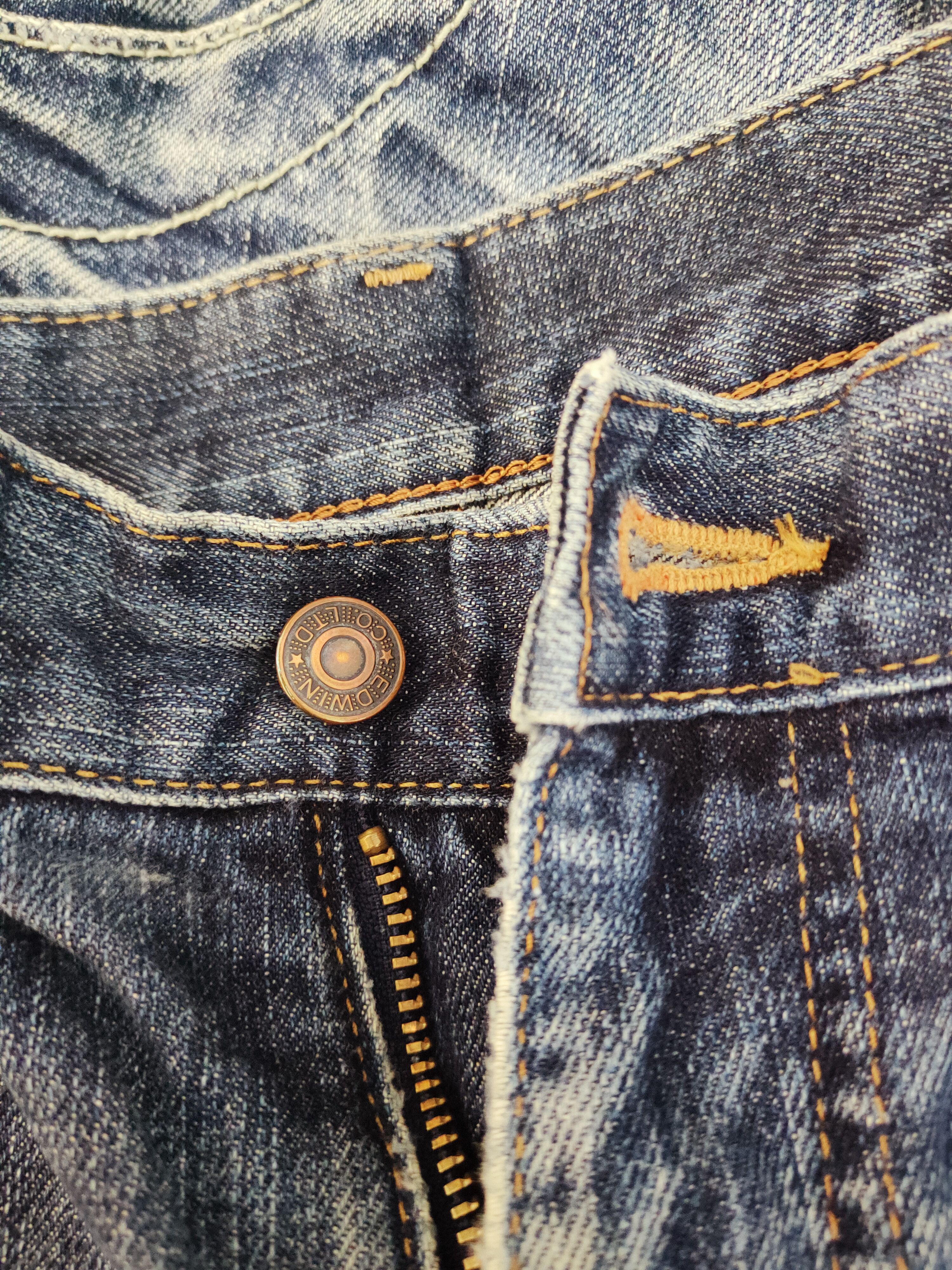 Edwin × Vintage Edwin Dark Blue Faded Distressed Ripped Jeans Size US 35 - 15 Thumbnail