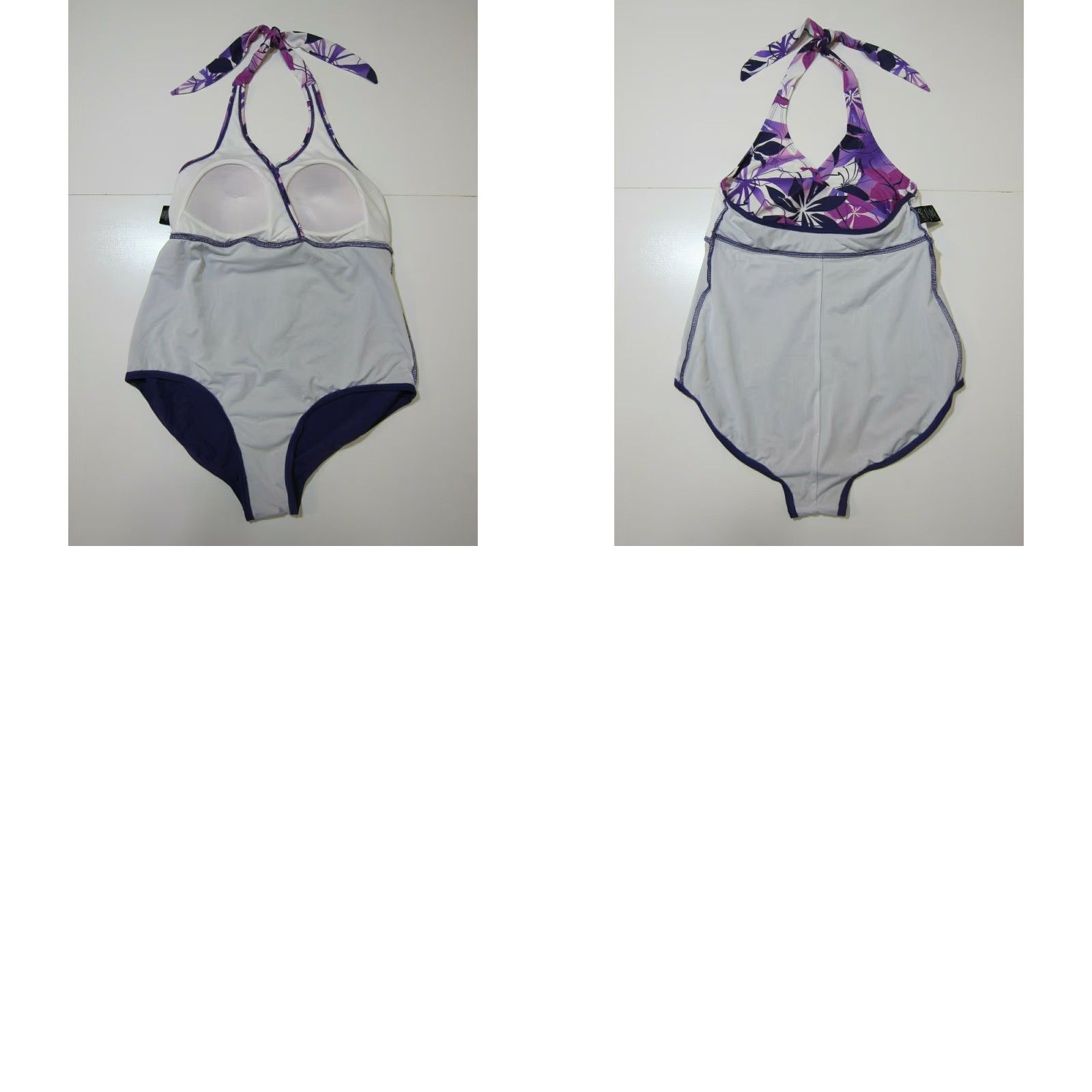 Catalina VINTAGE Catalina Purple White Hawaiian Floral Halter One Piece Swimsuit Women Size 1X/16 Size ONE SIZE - 8 Thumbnail