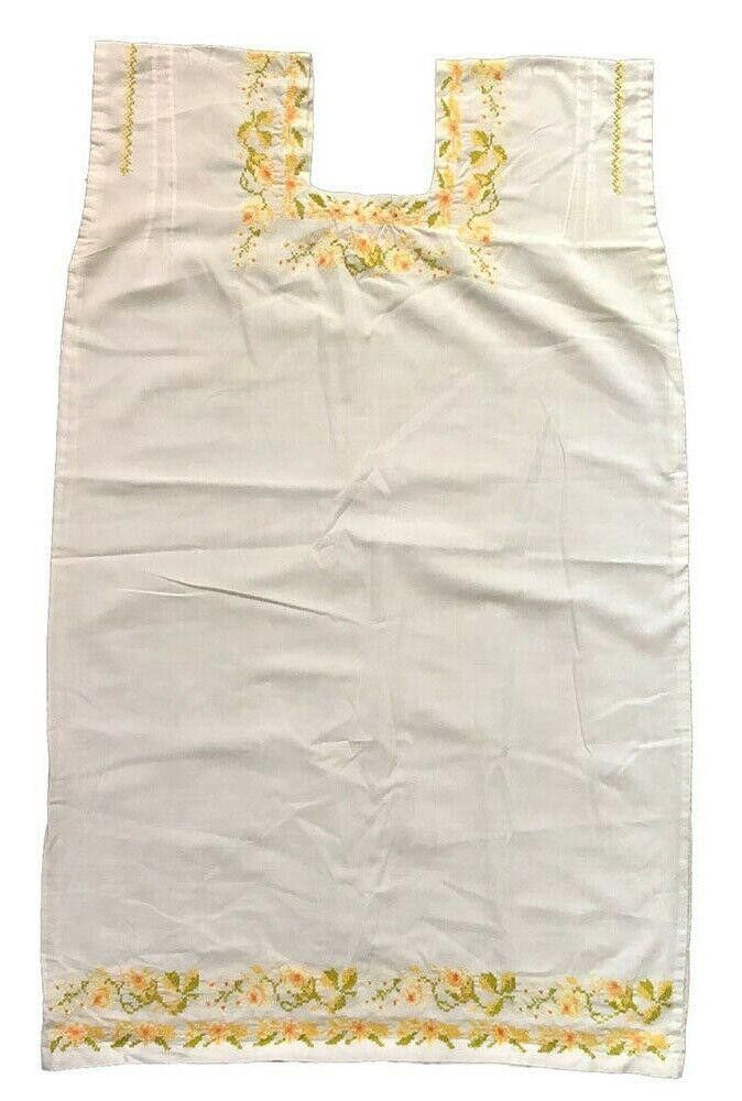 Designer Pre Owned Mexican White Yellow Embroidered Hand Made Dress L Size L / US 10 / IT 46 - 3 Thumbnail