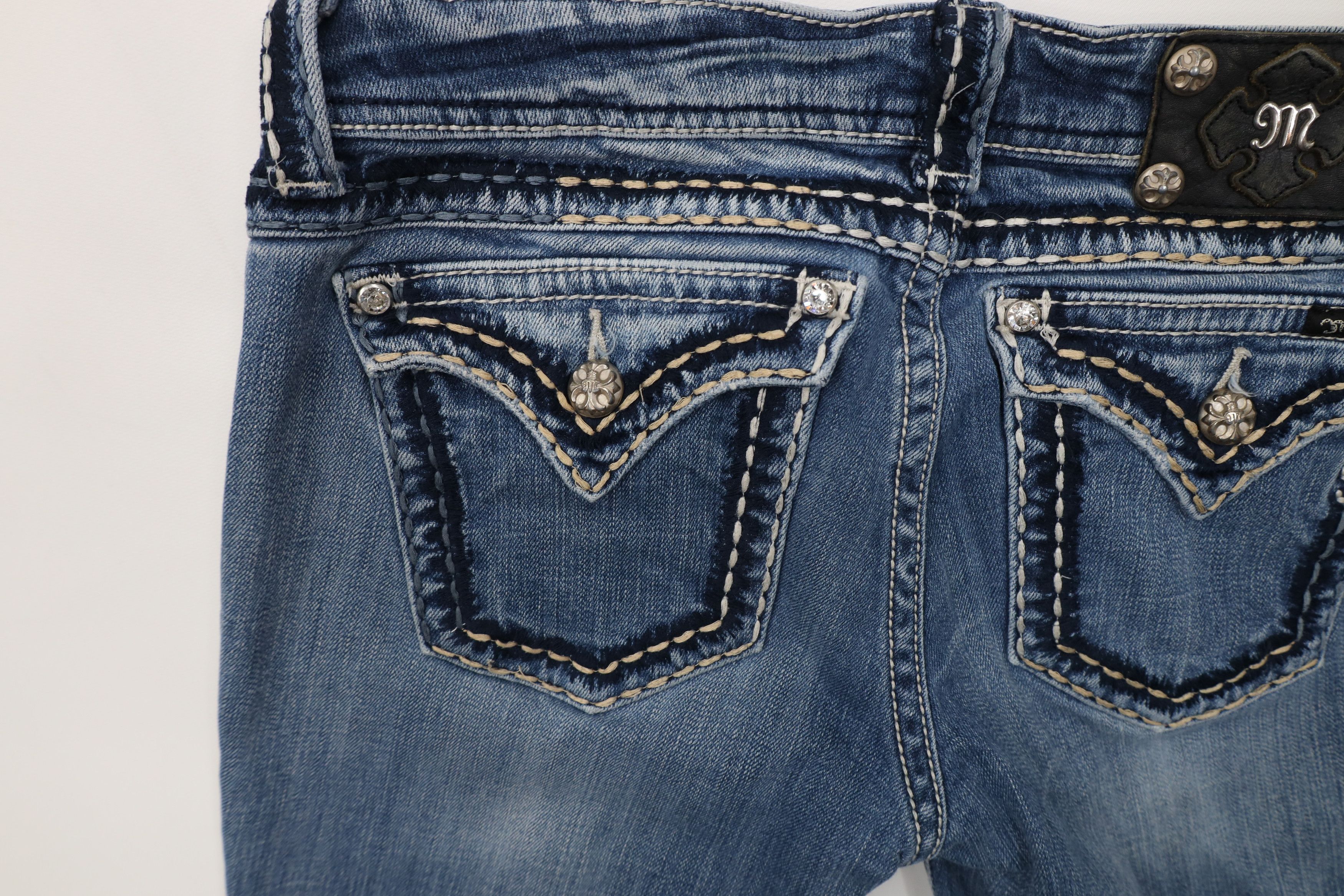 Miss Me Miss Me Thick Stitch Jeweled Flared Bootcut Denim Jeans Size 30" / US 8 / IT 44 - 14 Thumbnail