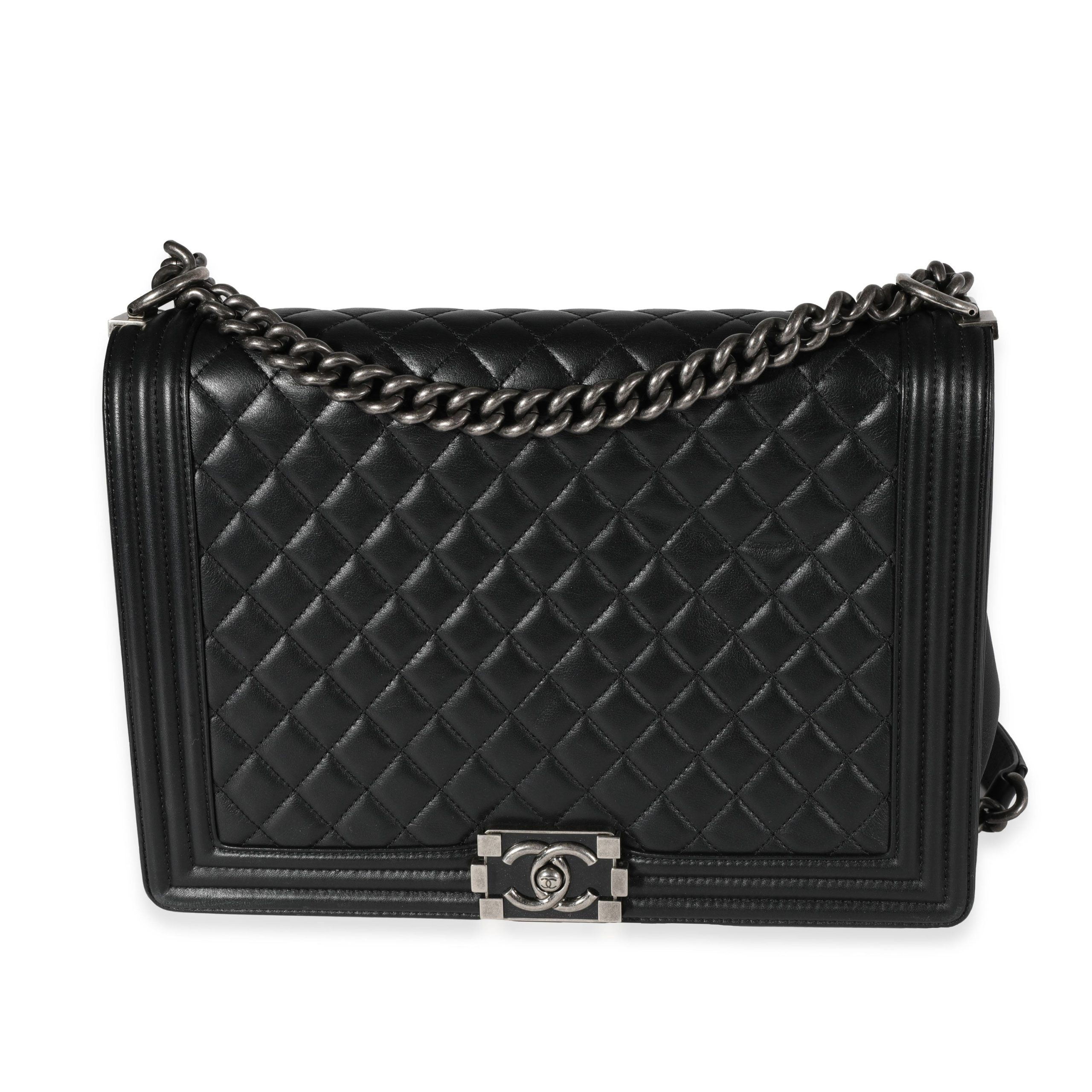 image of Chanel Black Quilted Lambskin Large Boy Bag, Women's