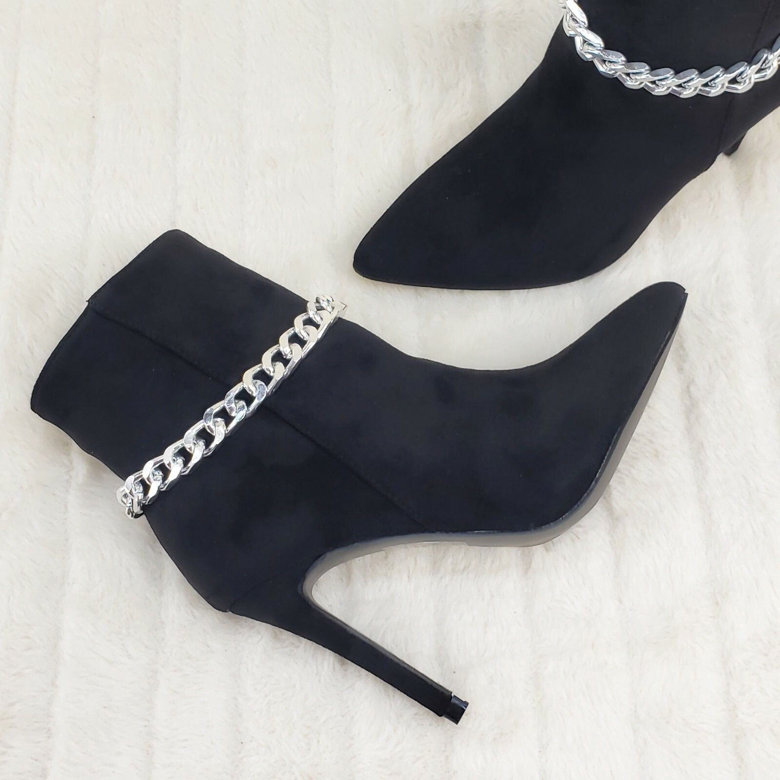 Other Crave Black FX Suede & Chain Sexy Pointy Toe 4" Stiletto Hig Size US 9 / IT 39 - 4 Thumbnail