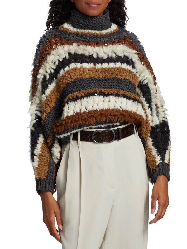 Brunello Cucinelli o1y0825 Turtleneck Cashmere Blend Sweater in Multicolor Size S / US 4 / IT 40 - 2 Thumbnail