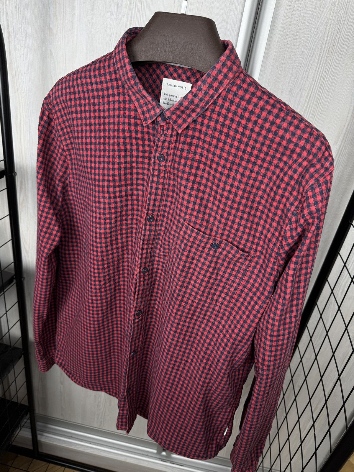 Designer Armedangels checkered plaid flannel long sleeve red shirt Size US XL / EU 56 / 4 - 6 Thumbnail