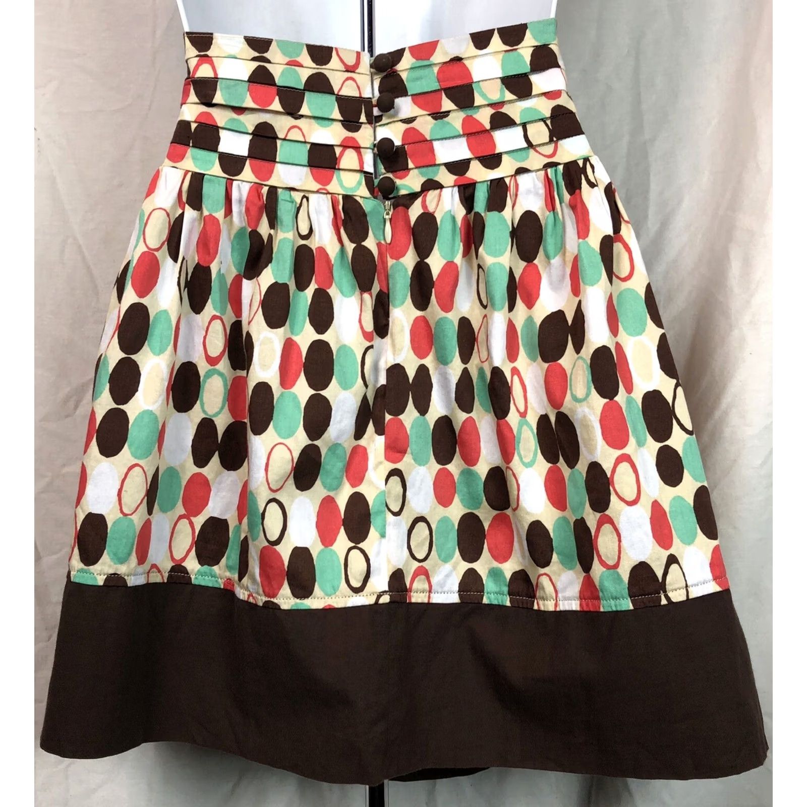 XOXO Vintage XOXO Fit & Flare Mini Skirt M Brown/green/orange Polka Dots 31”waist Y2K 90s Size 32" / US 10 / IT 46 - 3 Thumbnail