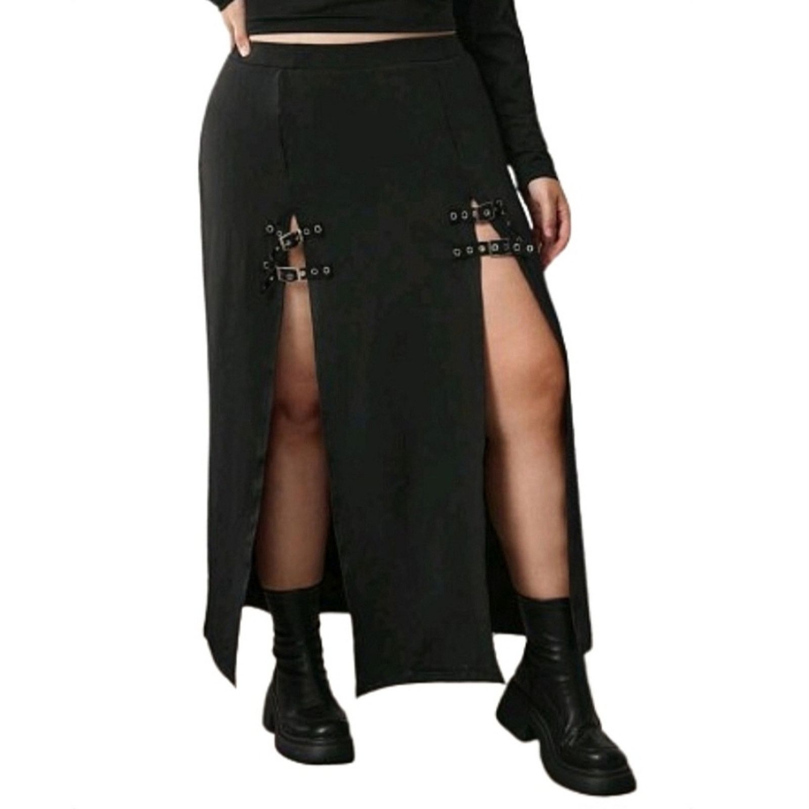 Other MIDNITE BLACK ☆ BUCKLE ACCENT ☆ HIGH SLIT ☆ SKIRT ☆ 5x ☆ NWT Size 30" / US 8 / IT 44 - 2 Thumbnail
