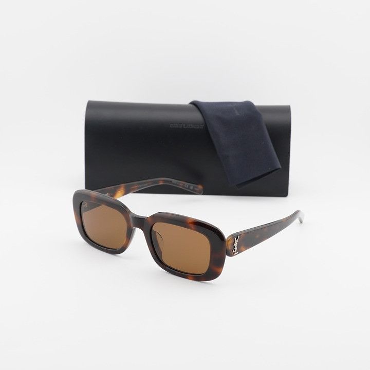 Saint Laurent Paris Saint Laurent SLM130/F 004 Sunglasses Havana Rectangle Frame Size ONE SIZE - 11 Thumbnail