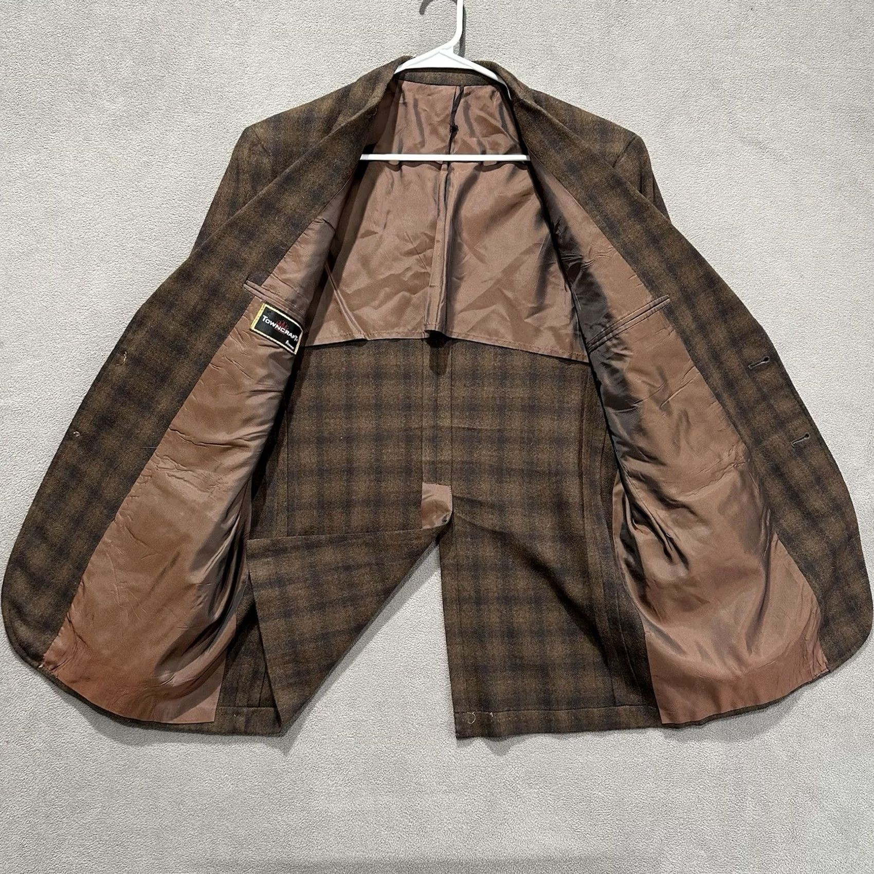Vintage Towncraft Sport Coat Mens 44R Brown Plaid Wool Blazer Jacket Size 44R - 3 Thumbnail