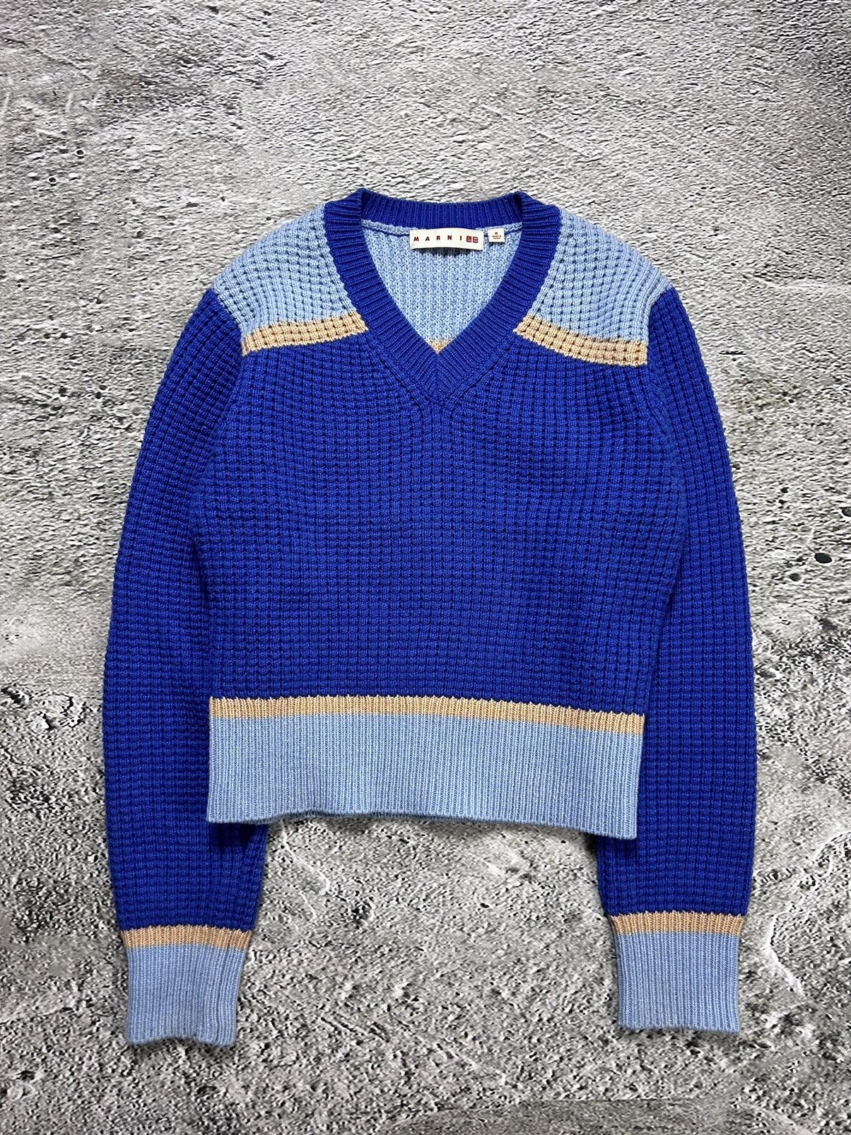 Marni × Uniqlo Marni Uniqlo Popcorn Knit V-neck Sweater blue Size M / US 6-8 / IT 42-44 - 1 Thumbnail