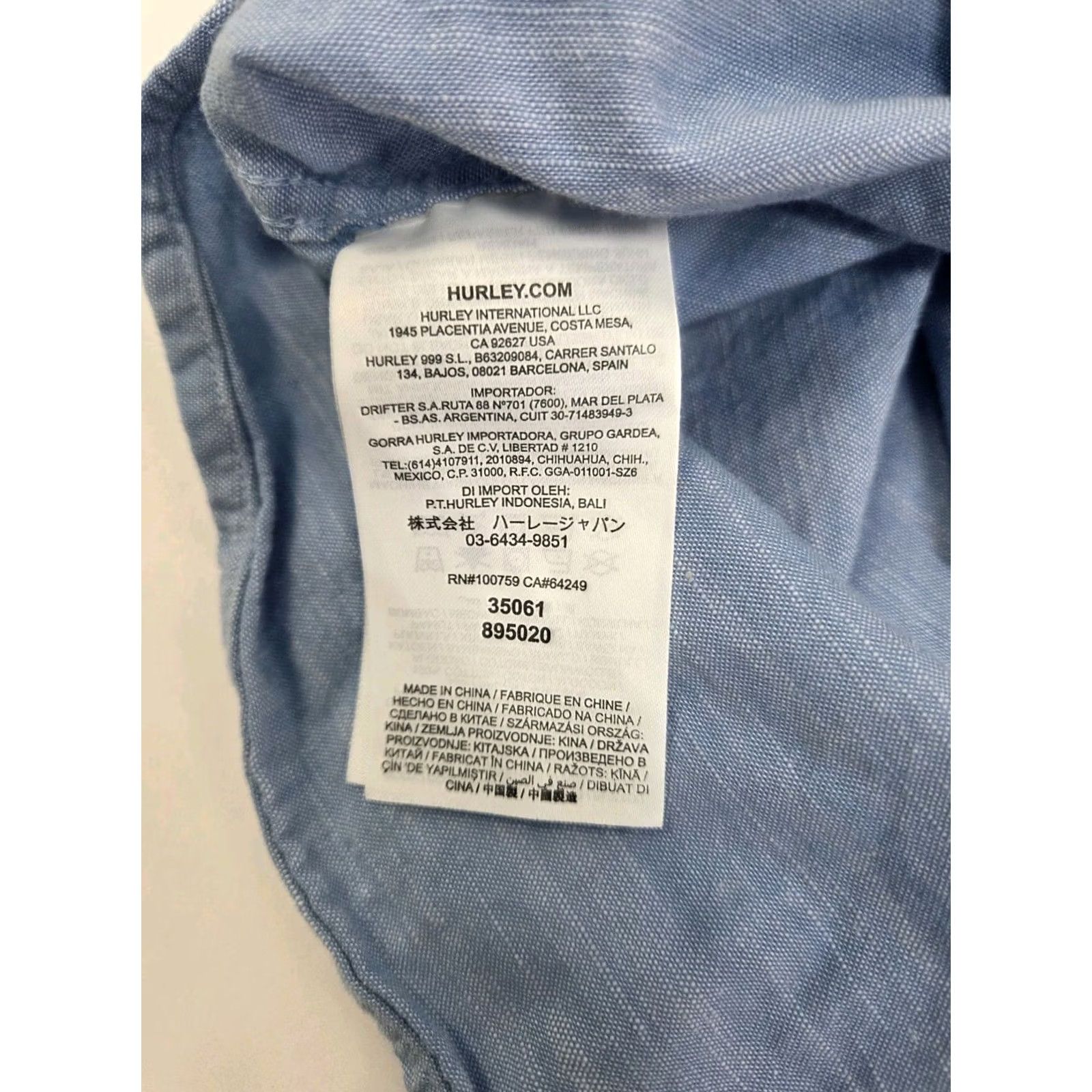 Hurley Hurley Mens Short Sleeve Button-Up Shirt Blue Classic Fit 2XL Regular Cotton Button-Down Size US XXL / EU 58 / 5 - 8 Thumbnail