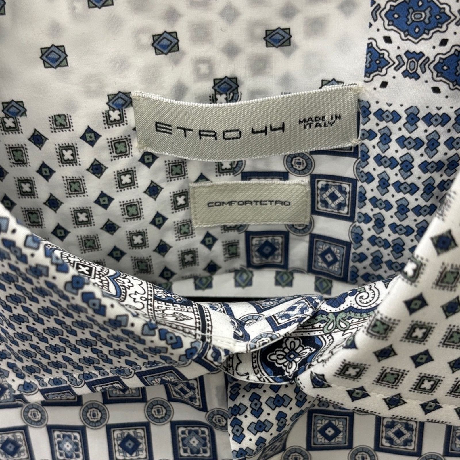 Etro NWT Etro White and Blue Geometric Shirt Size 44.5 XL Size US XL / EU 56 / 4 - 5 Thumbnail