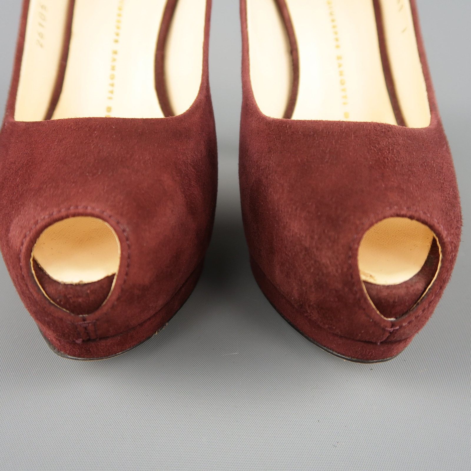 Giuseppe Zanotti Size 6.5 Burgundy Suede Peep Toe Platform SHARON Pumps Size US 6.5 / IT 36.5 - 5 Thumbnail