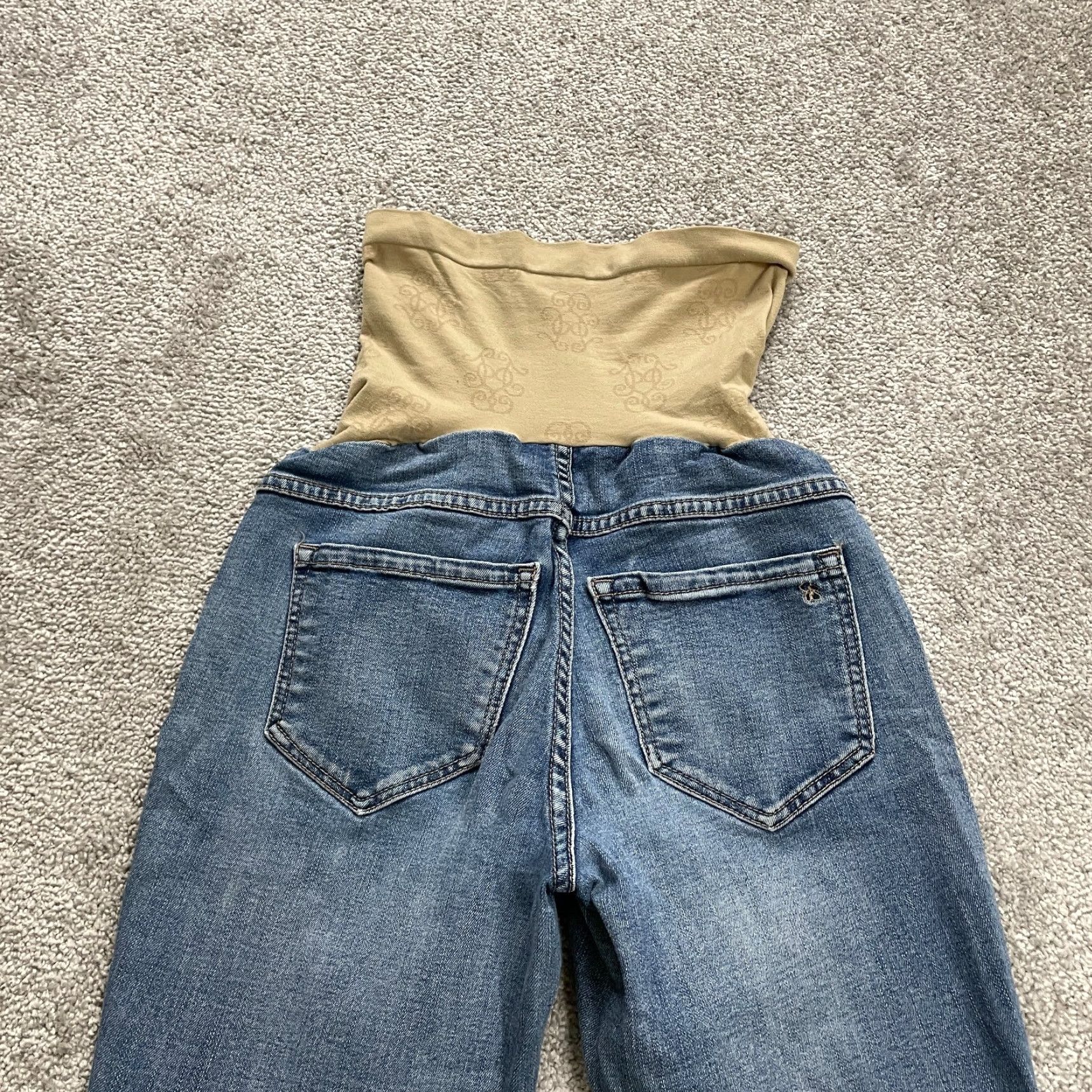 Denime Maternity Skinny Jeans Womens 28x27 Blue Medium Wash Mid Rise Pull On 5-Pocket Cotton Blend Size 28" / US 6 / IT 42 - 3 Thumbnail