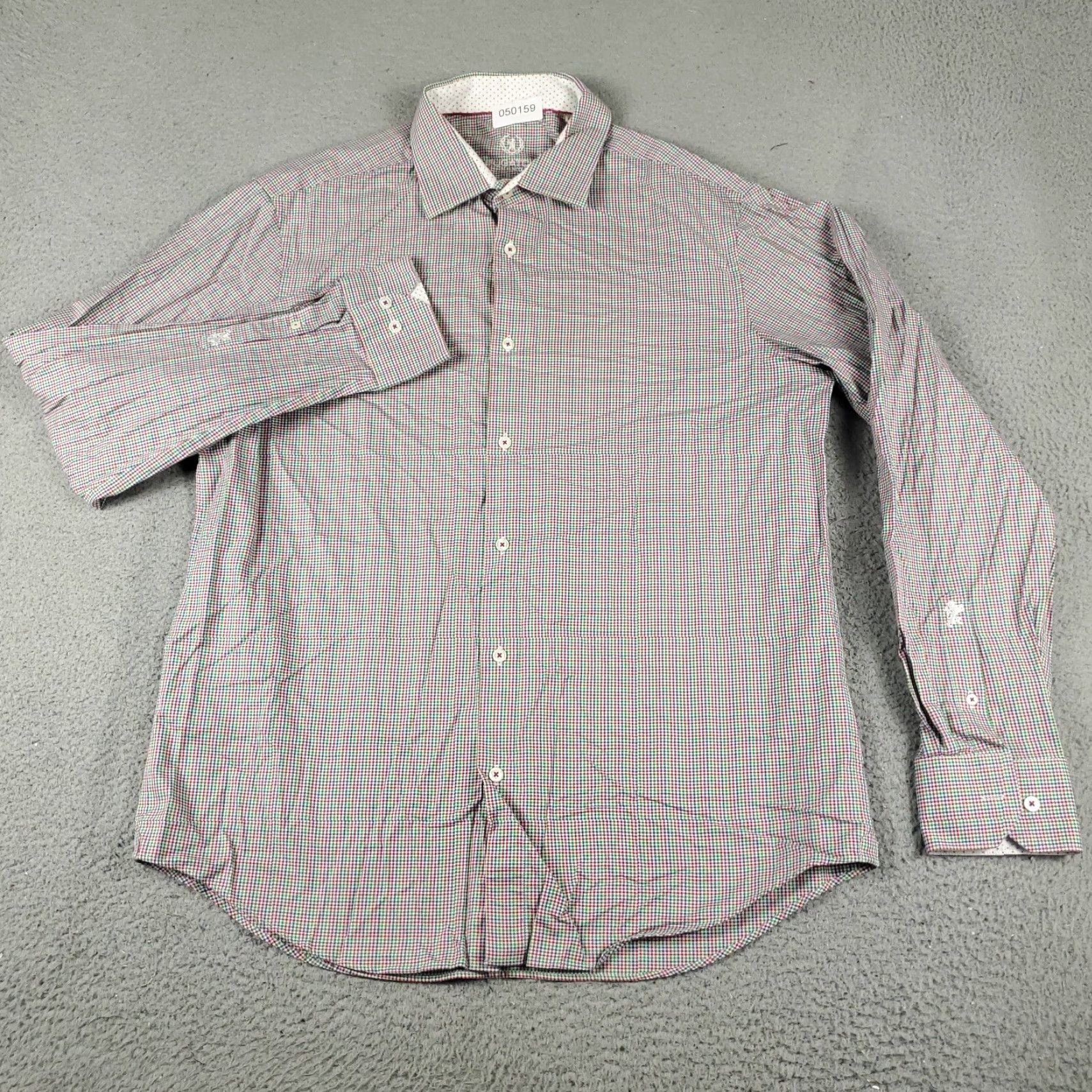 BUGATCHI Bugatchi Uomo Dress Shirt Mens 17.5 Red Check Long Sleeve Button-Up Casual Formal Size 46R - 2 Thumbnail