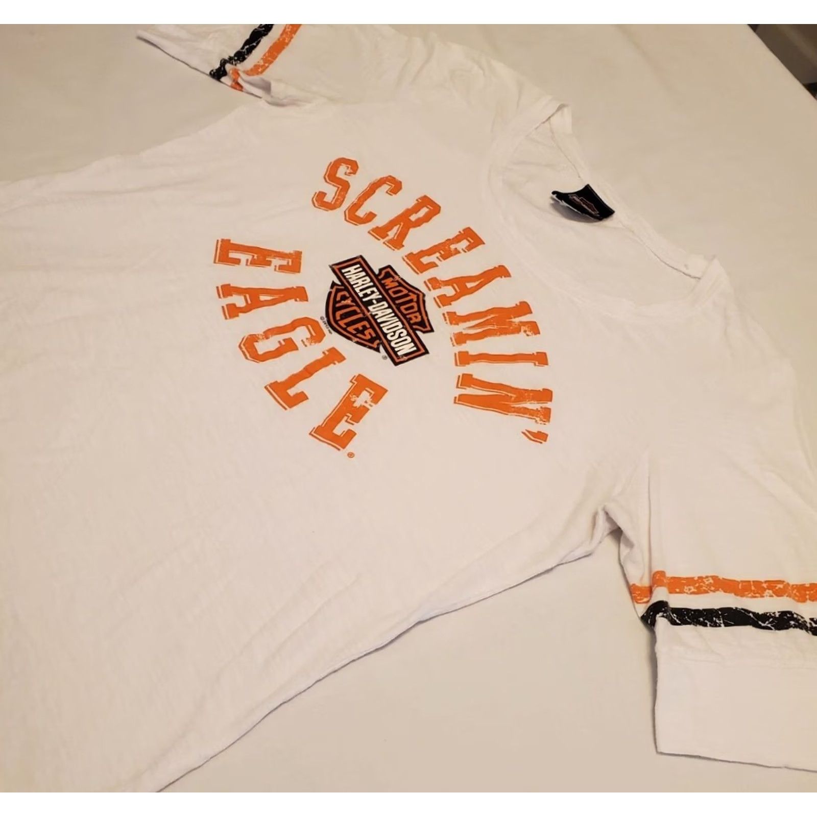 Harley Davidson Harley-Davidson Womens White XL Screamin Eagle 3/4 Sleeve T Shirt Burnout Biker 90s Y2K Style Shirt Womens XL White Harley-Davidson Shirt Size XL / US 12-14 / IT 48-50 - 2 Thumbnail