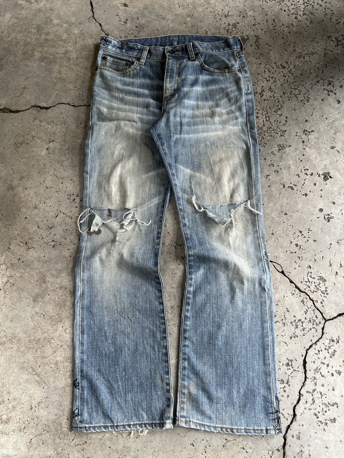 Vintage Thrashed Repaired Vintage Bootcut Denim Jeans Distressed Size US 30 / EU 46 - 4 Thumbnail