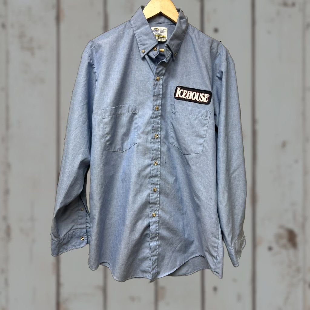 Vintage VINTAGE Riverside Beer Button-Down Shirt L Men Blue Long Sleeve Work Shirt Size US L / EU 52-54 / 3 - 1 Thumbnail