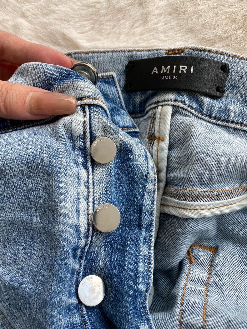 Amiri Amiri Washed Blue Leopard Print Flower Leather and Patchwo Size US 34 / EU 50 - 5 Thumbnail