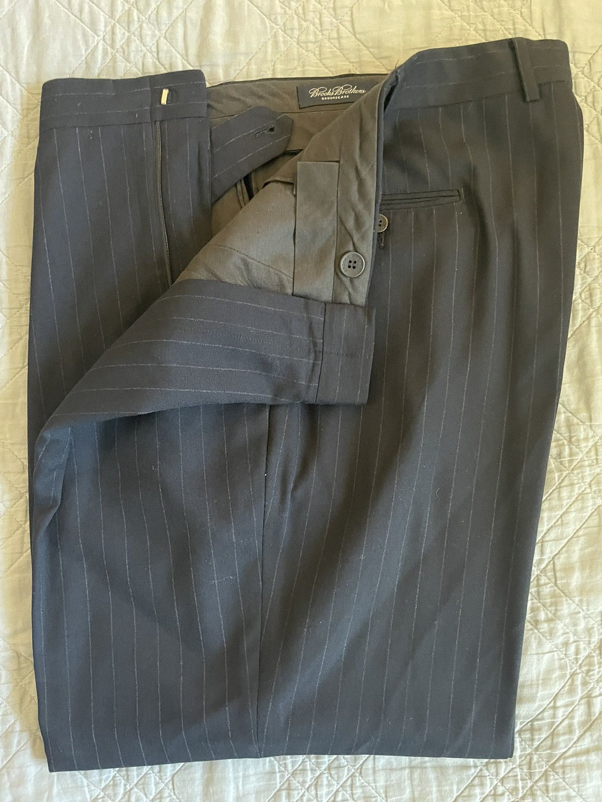 Brooks Brothers Brooksease Pinstripe Wool Suit Size 44R - 11 Thumbnail