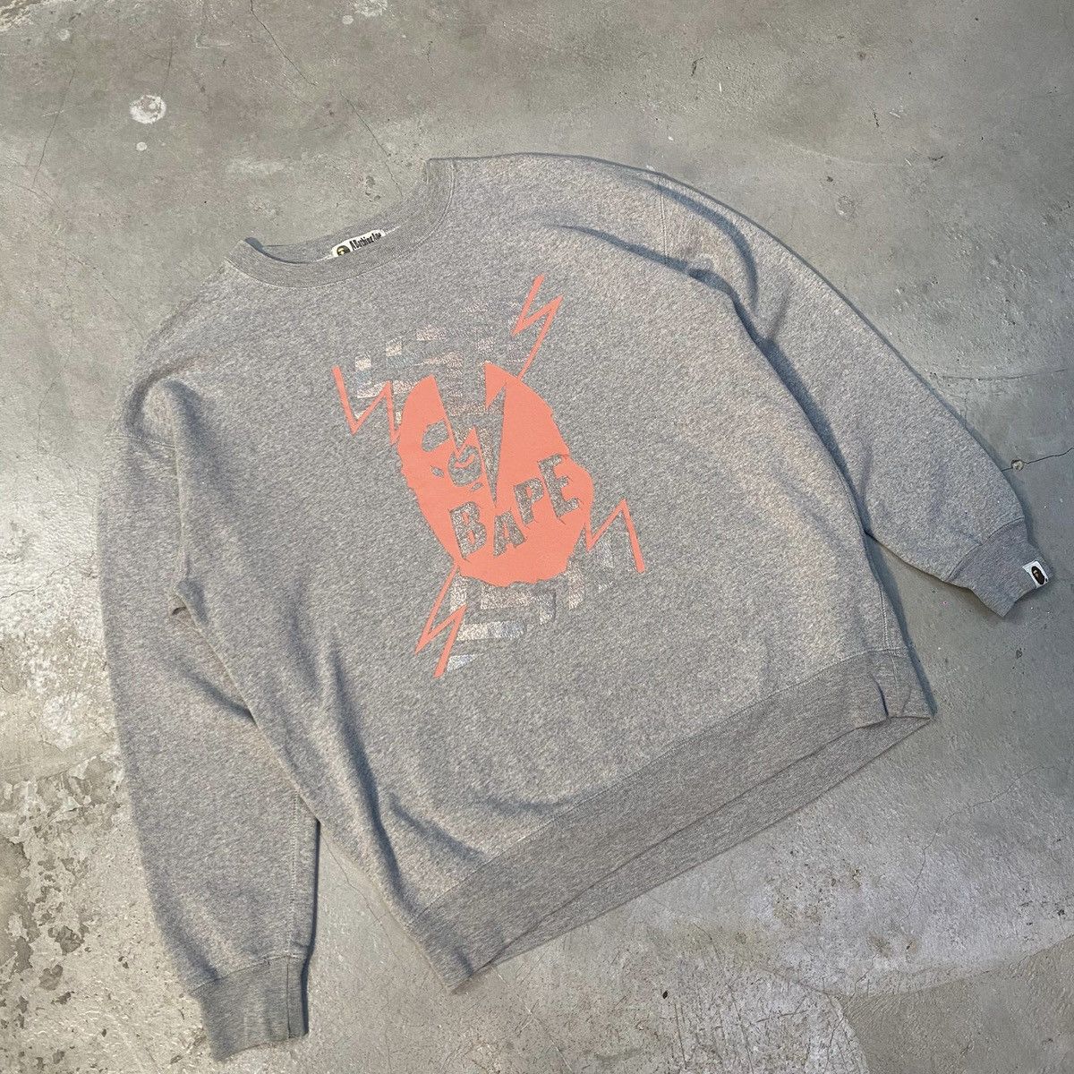 Bape Bape A Bathing Ape Head Lightning Crewneck Sweatshirt Grey Size ONE SIZE - 1 Thumbnail