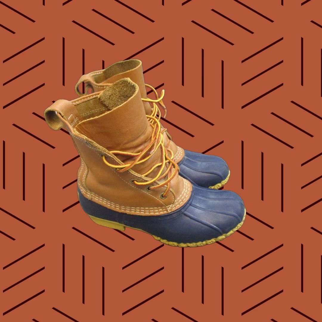 VINTAGE Bean Men's Brown Leather Rubber Duck Boots Mid-Calf