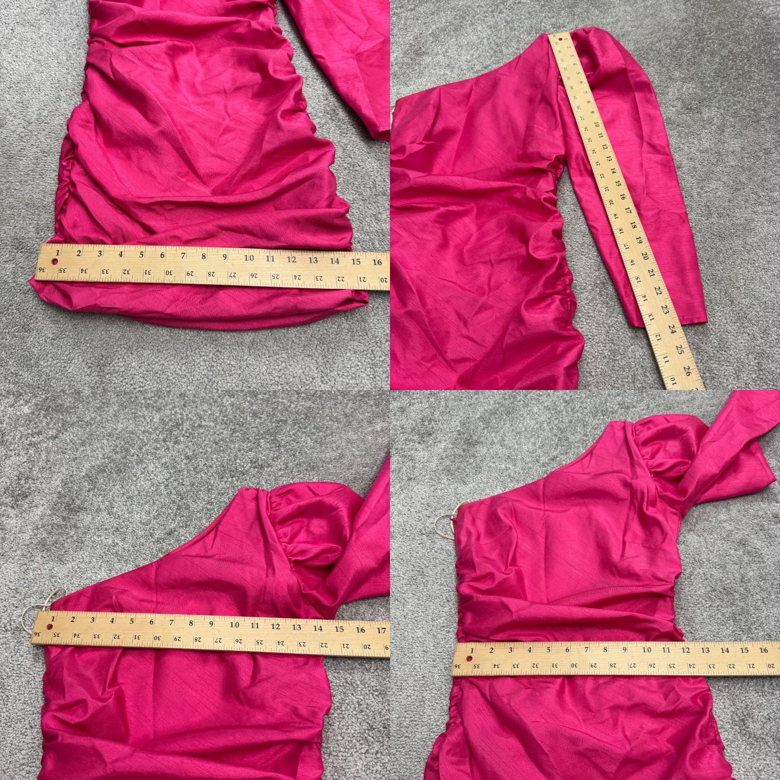 Vintage Wilfred Aritzia Dress 2 Pink One Shoulder Ruched Bodycon Mini Puff Sleeve Womens Size XS / US 0-2 / IT 36-38 - 9 Thumbnail