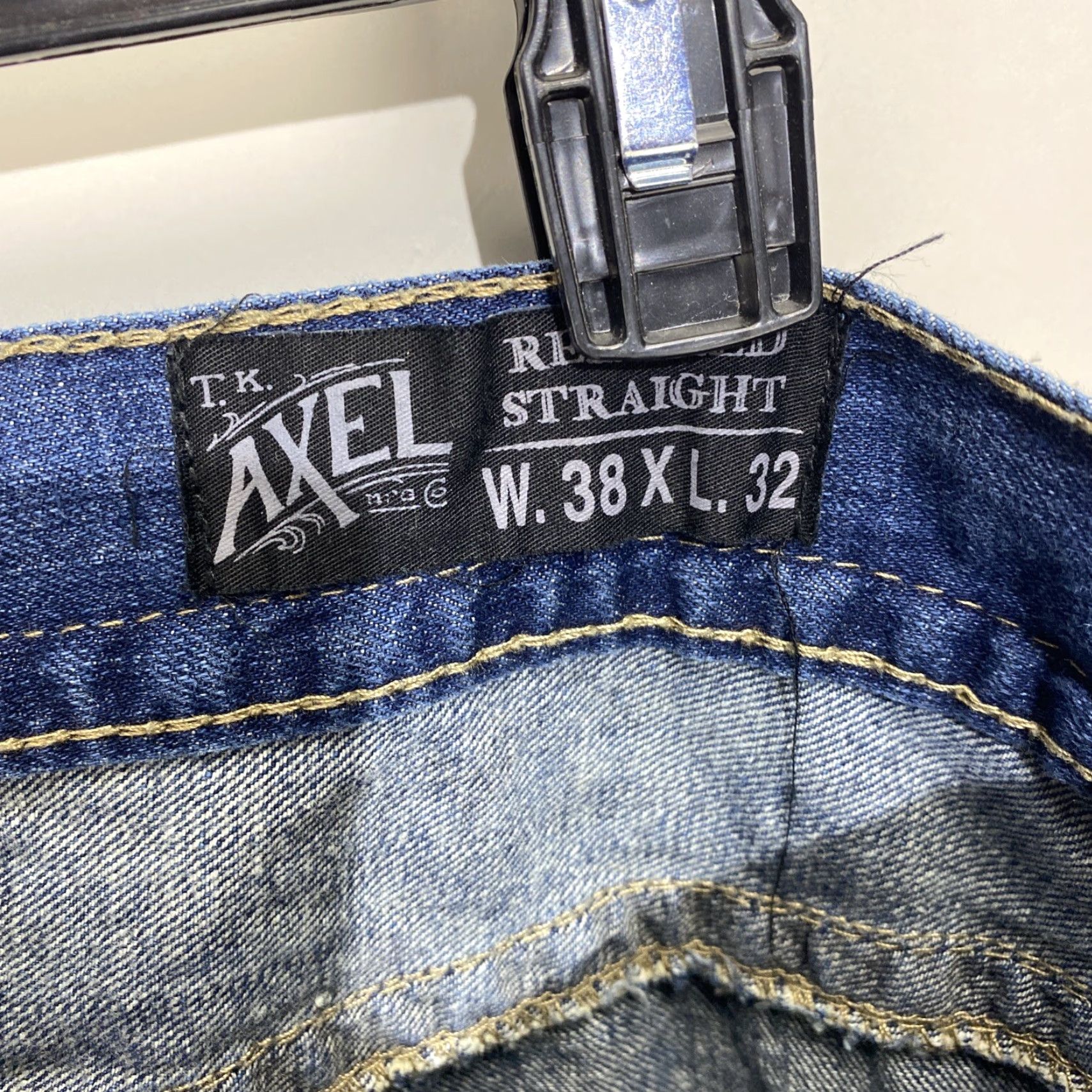 Vintage TK Axel Treadwell Relaxed Straight Leg Jeans Mens 38x32 Blue Distressed Denim Cotton Stretch 5-Pocket Designer Rock USA Cowboy Size US 38 / EU 54 - 4 Thumbnail
