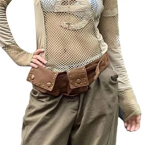 Leather × Vintage Retro Woven Rivet Waist Bag Size ONE SIZE - 1 Thumbnail