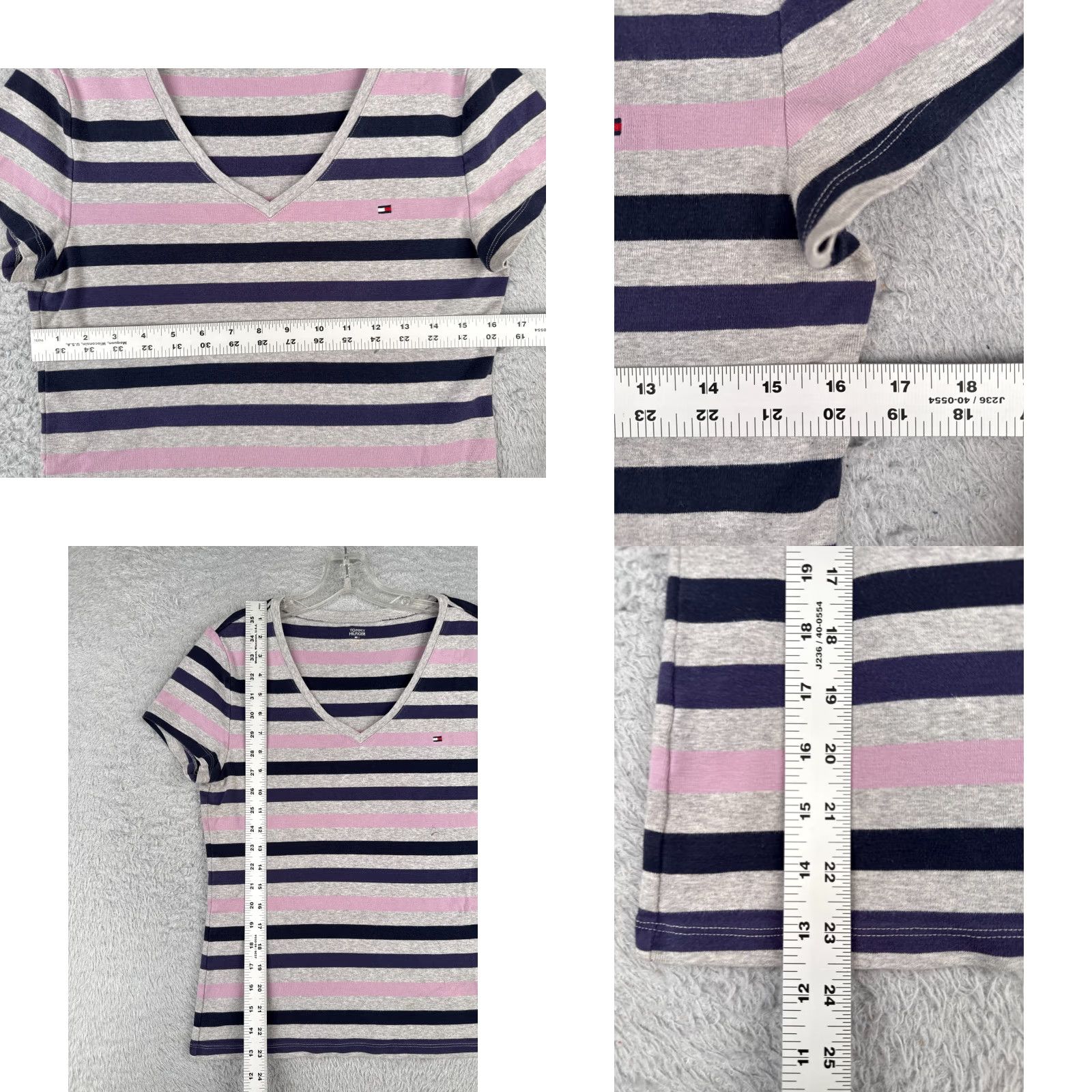 Tommy Hilfiger Tommy Hilfiger Shirt Juniors Extra Large Gray Pink Blue Stripe V-Neck Cotton Size XL / US 12-14 / IT 48-50 - 8 Thumbnail