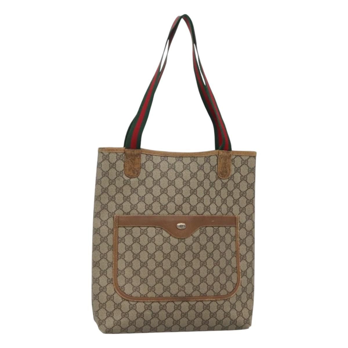 Gucci GUCCI GG Supreme Web Sherry Line Tote Bag Pvc Beige Red 40 Size ONE SIZE - 1 Thumbnail