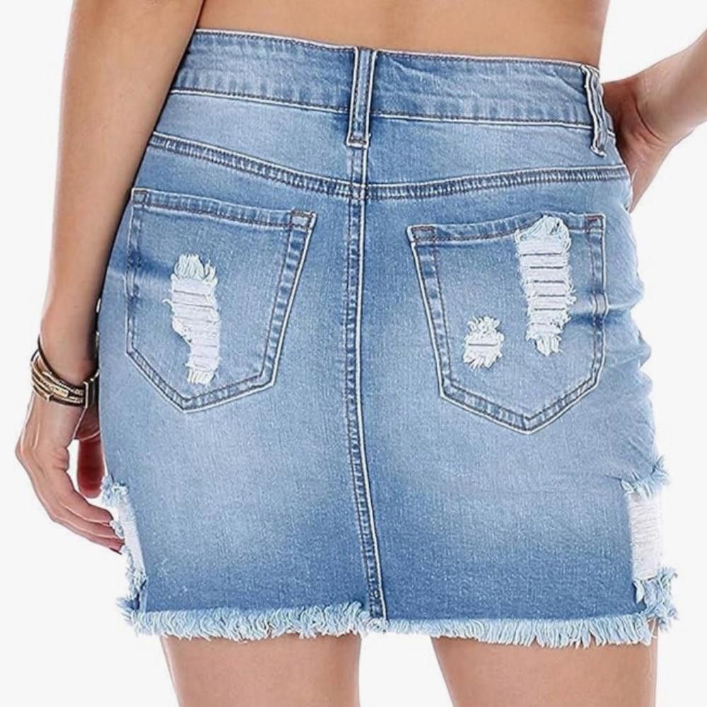 Designer Wax Jean Los Angeles Distressed Light Denim Mini Skirt Small Size 28" / US 6 / IT 42 - 2 Thumbnail