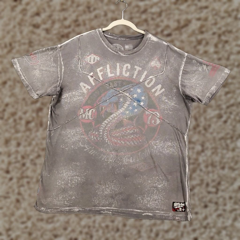 Affliction VINTAGE Affliction Logo Graphic T-Shirt Men's XL Gray Burnout Snake Cobra Distressed Crew Neck Short Sleeveâ¯ Size US XL / EU 56 / 4 - 1 Thumbnail