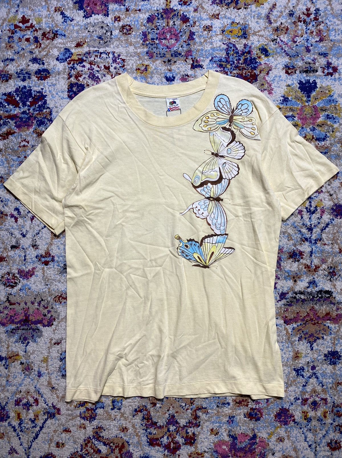 Fruit Of The Loom Vintage FOTL Butterflies Motive Single Stitch Tee Shirts Size US L / EU 52-54 / 3 - 1 Thumbnail