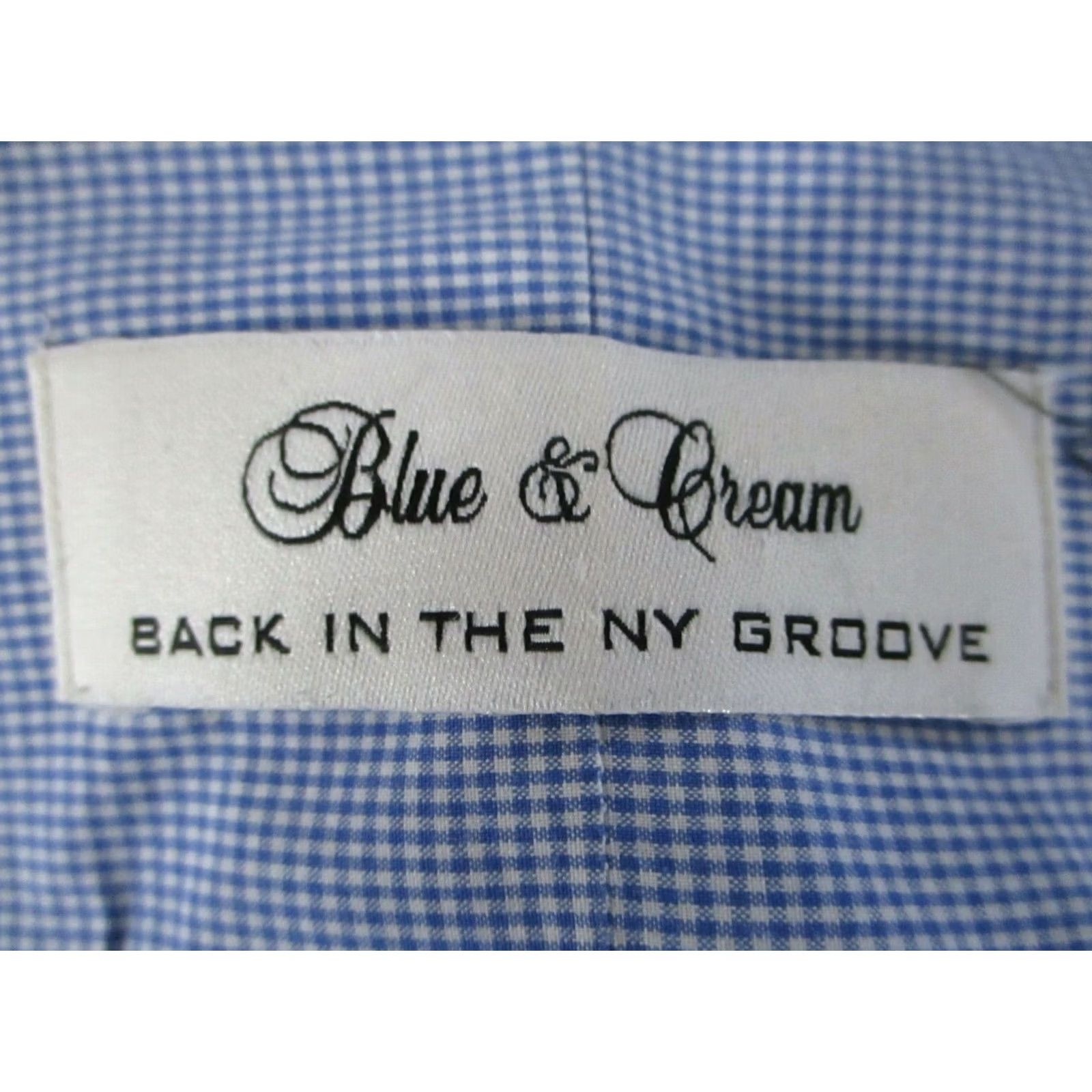 Blue & Cream Shirt Mens 1XL Blue Long Sleeve Cotton Microcheck Usa Made Button-Front, Men's — image 3 of 3