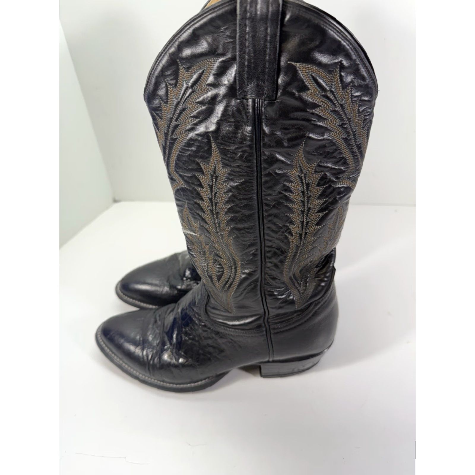 Tony Lama Tony Lama Boots Men 7 EE Western Ostrich Leather Black Cowboy Rodeo Leather Upper Wide Width Size US 7 / EU 40 - 4 Thumbnail