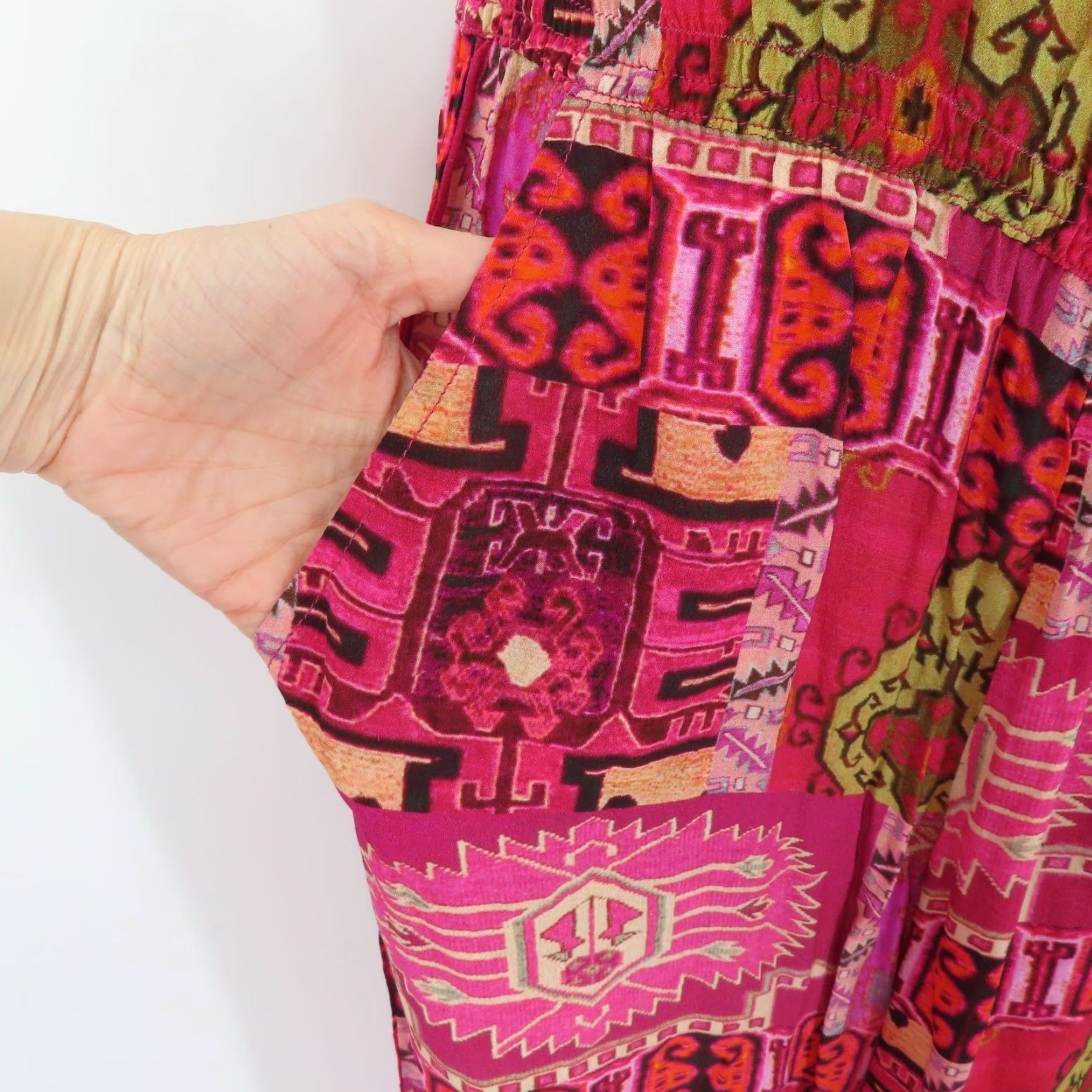 Vintage Benares Jumpsuit Women Medium Silk Gold Sequin Pink Ikat Strapless Pockets NEW Size 32" / US 10 / IT 46 - 4 Thumbnail