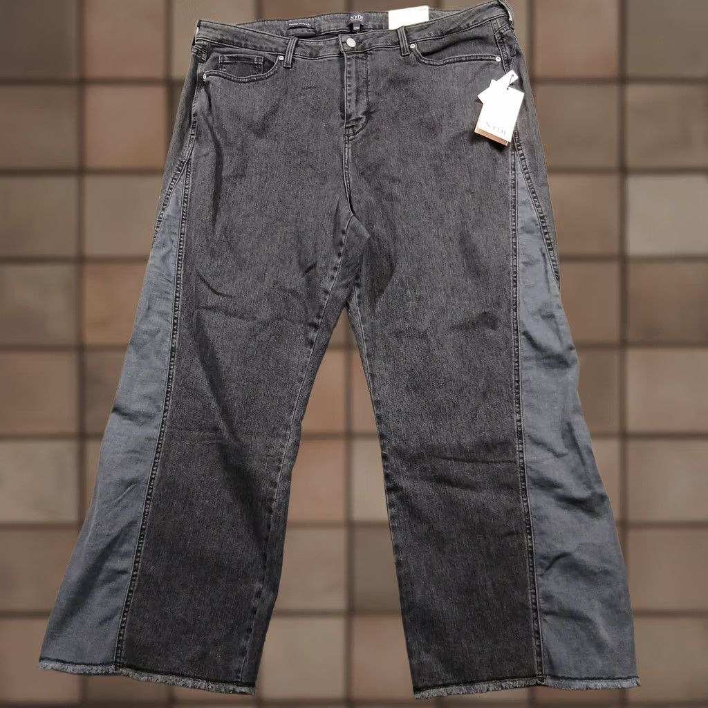 NYDJ VINTAGE? No. NYDJ Teresa Wide Leg Contrast Side Stripe Jeans Womens 22W Grey Raw Hem NWT Size 40" / US 18 - 1 Thumbnail