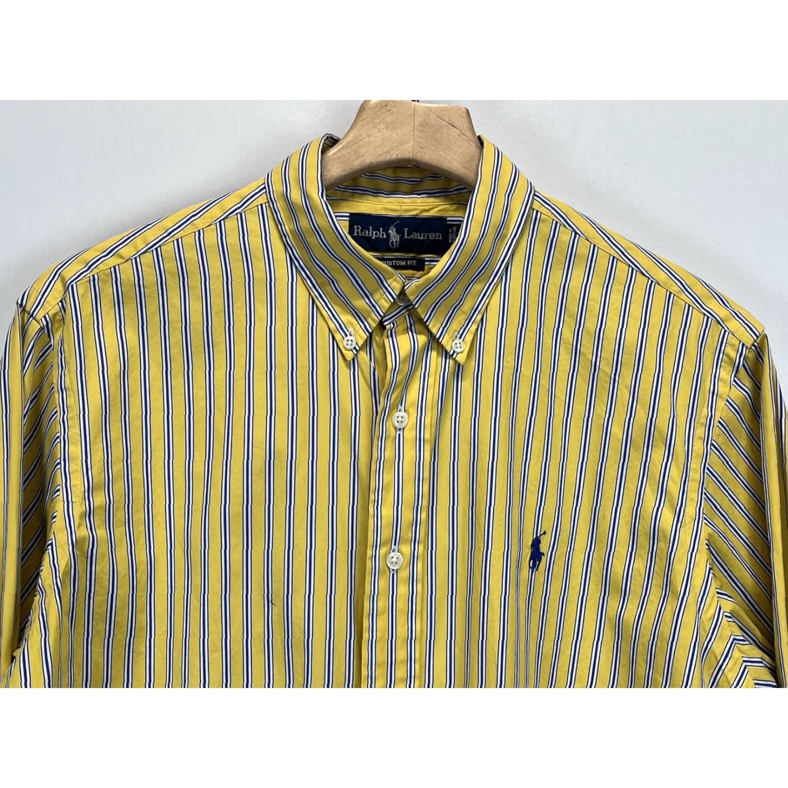 Polo Ralph Lauren VINTAGE Polo Ralph Lauren Shirt Striped Button-Up Long Sleeve Men L Custom Fit Blue Yellow, GUC, Size L Mens Size US L / EU 52-54 / 3 - 3 Thumbnail