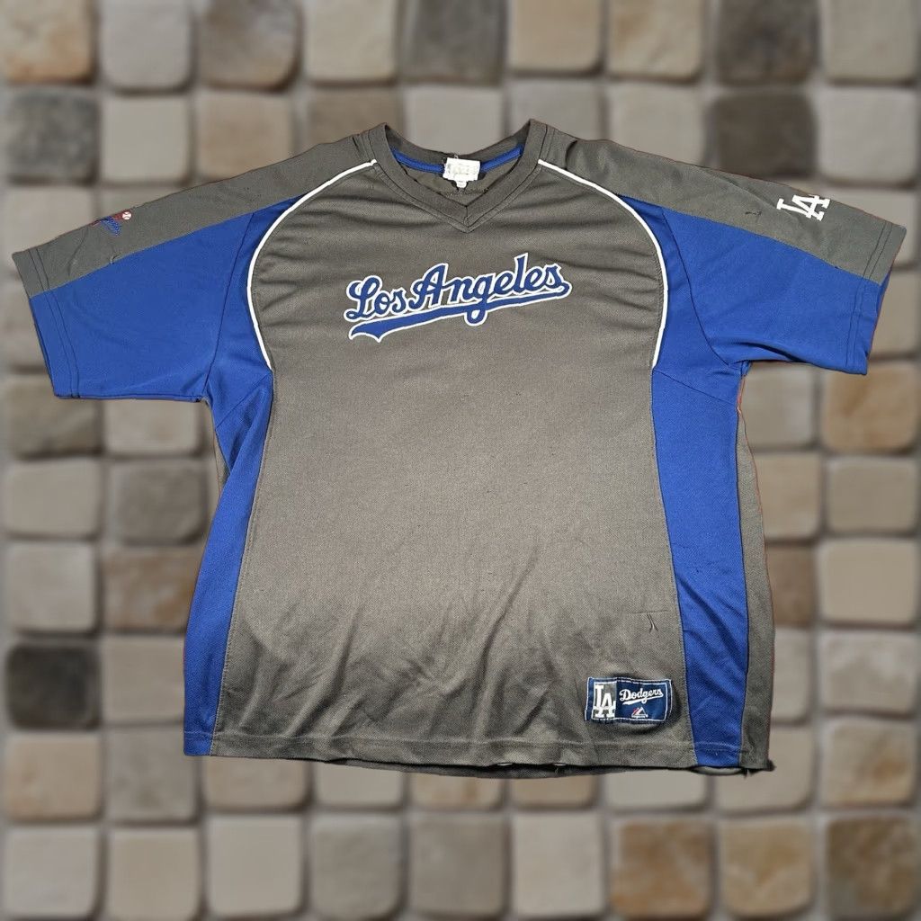 VINTAGE Los Angeles LA Dodgers Majestic Pullover Jersey Shirt Mens XL Gray MLB Baseball