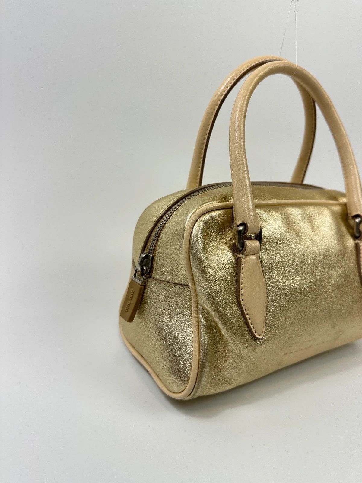 Miu Miu Miu Miu 90s Leather Gold Glitter Mini HandBag NanoSpeedy Size ONE SIZE - 6 Thumbnail