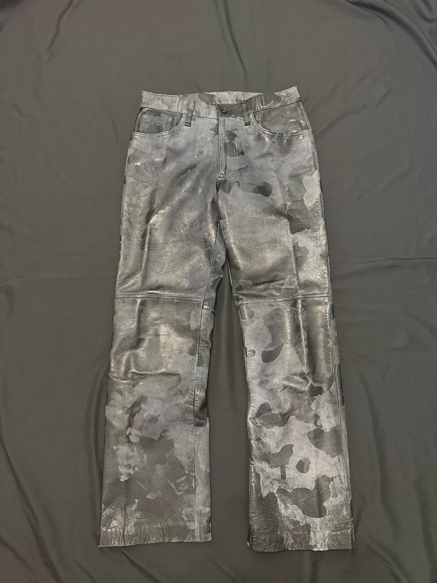 Vintage vintage 90s black camouflage leather pants Size US 30 / EU 46 - 1 Thumbnail