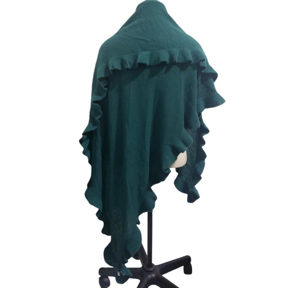 Designer CT1963 Talbots Green Cashmere Wrap Ruffled Edges One Size Size ONE SIZE - 3 Thumbnail
