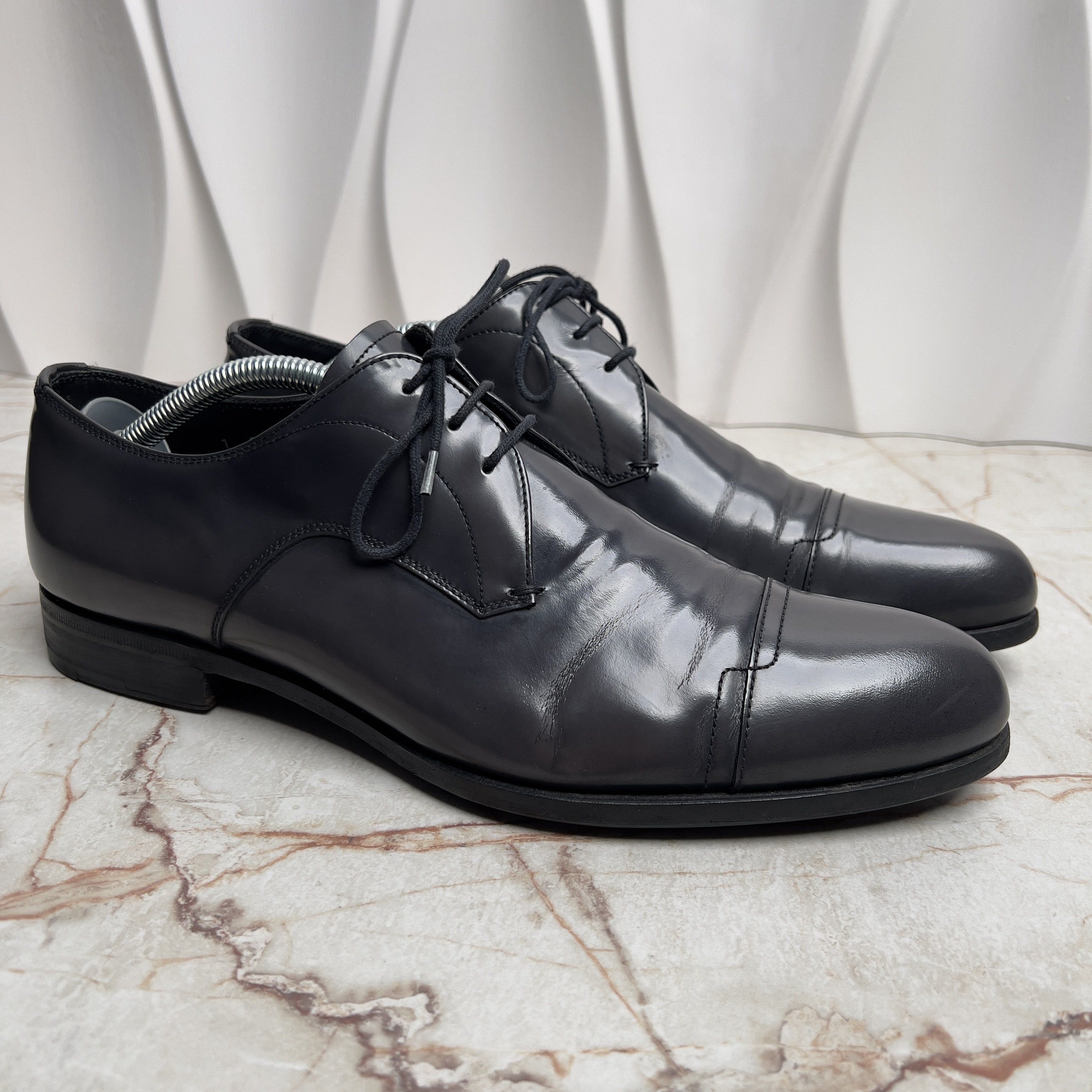 Prada Calzature Uomo Derby Graphite Patent Leather Size US 8 / EU 41 - 5 Thumbnail
