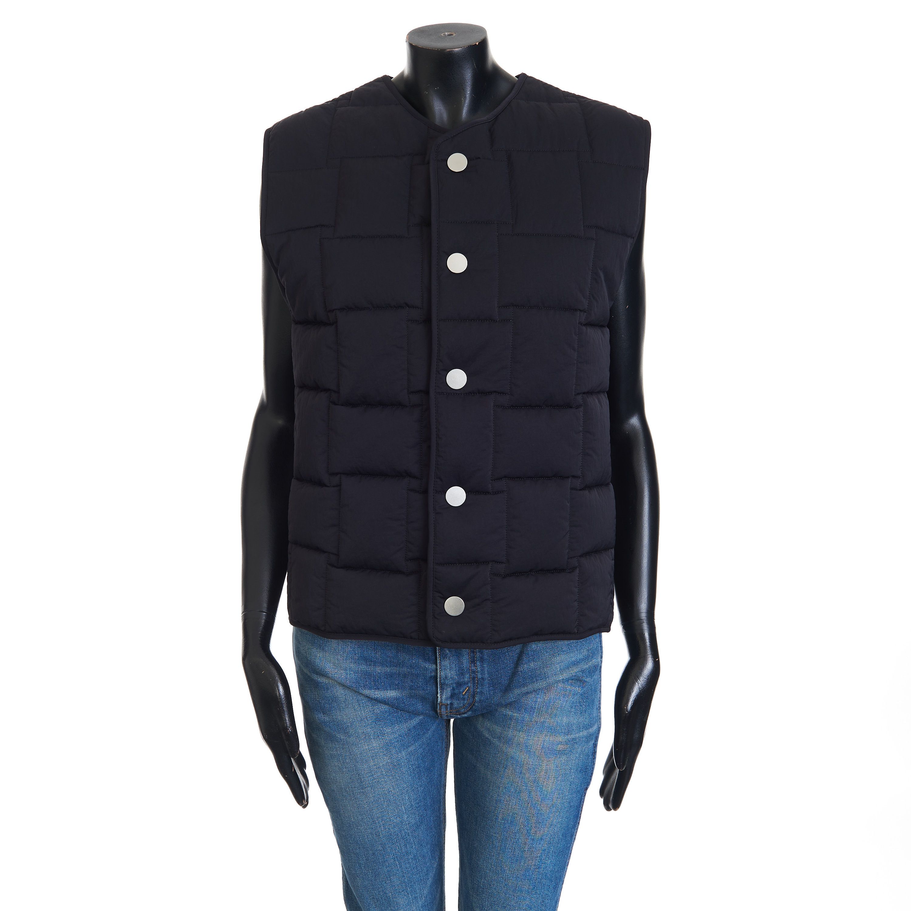image of Bottega Veneta Women's Intreccio Weave Quilted Gilet Vest In Tech Nylon in Black (Size Medium)