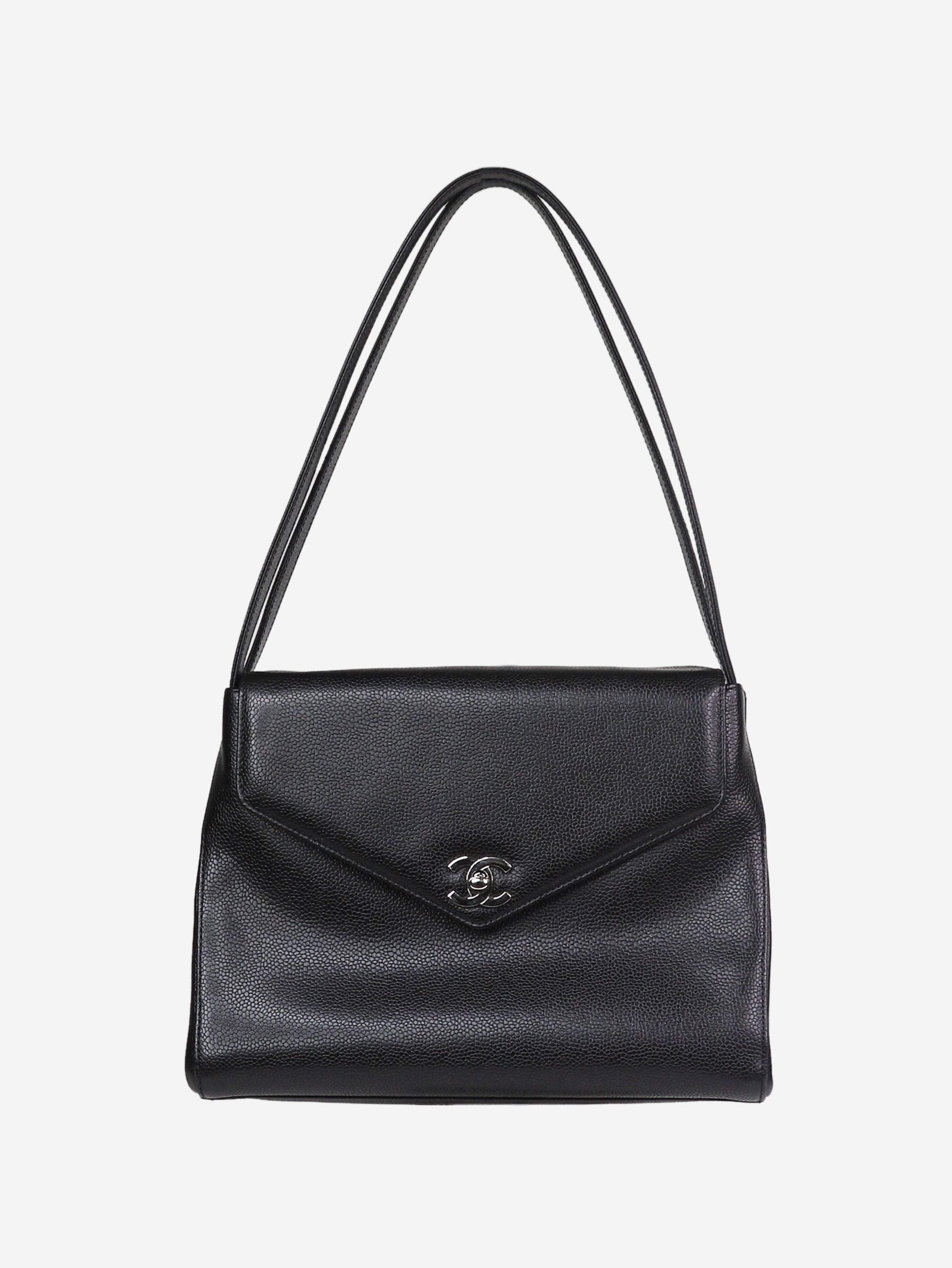image of Chanel Black Caviar 1997 Cc Shoulder Flap Bag, Women's