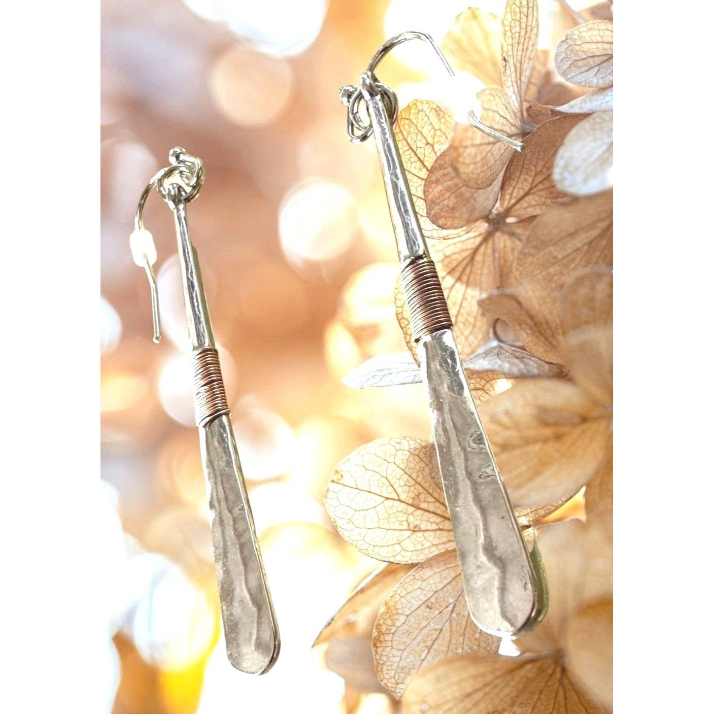 Handmade New Hammered Metal Earrings Handmade Wire Wrapped Dangle hoo Size ONE SIZE - 7 Thumbnail