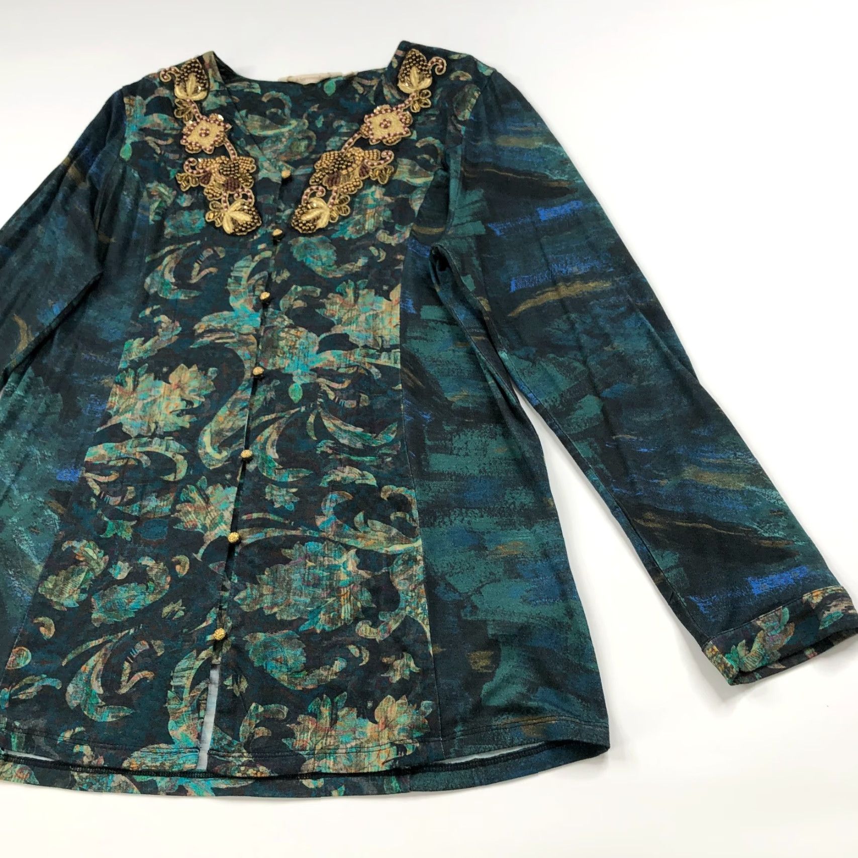 Soft Surroundings Soft Surroundings Blouse Shirt Tunic Womens M Green Beaded Button Top 2FN85 Del Bosque Starry Night Mint Fantasy Vintage: No Size M / US 6-8 / IT 42-44 - 2 Thumbnail