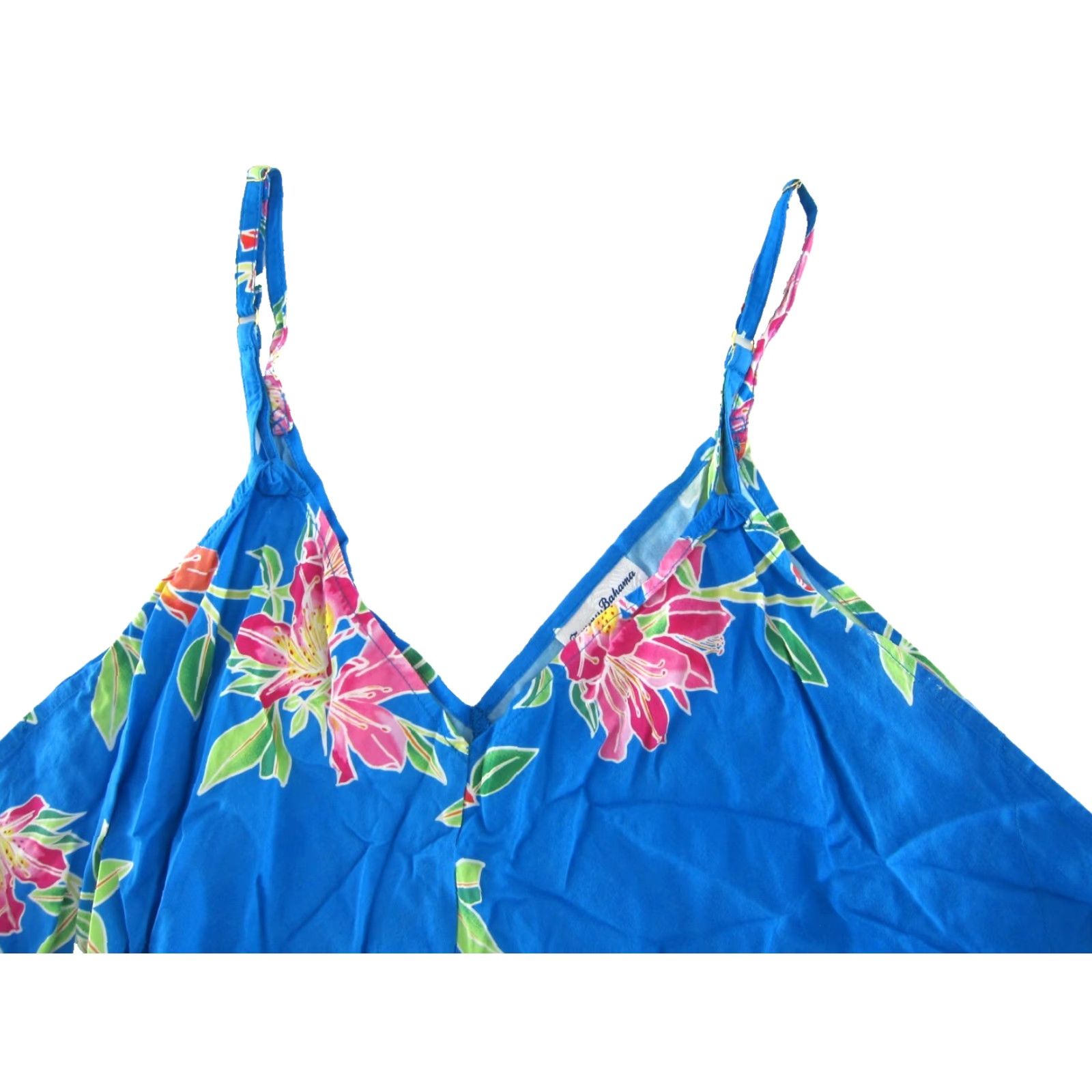 Tommy Bahama Tommy Bahama Romper Women's L-XL Floral Hawaiian Tropical Rayon Sleeveless V-Neck Pullover Blue Green Pink Asymmetrical 100% Rayon Size 36" / US 14 / IT 50 - 4 Thumbnail