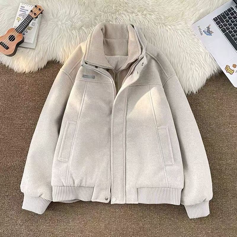 Vintage Oatmeal Wool-Blend Fake Two-Piece Bomber Jacket Size US M / EU 48-50 / 2 - 1 Thumbnail